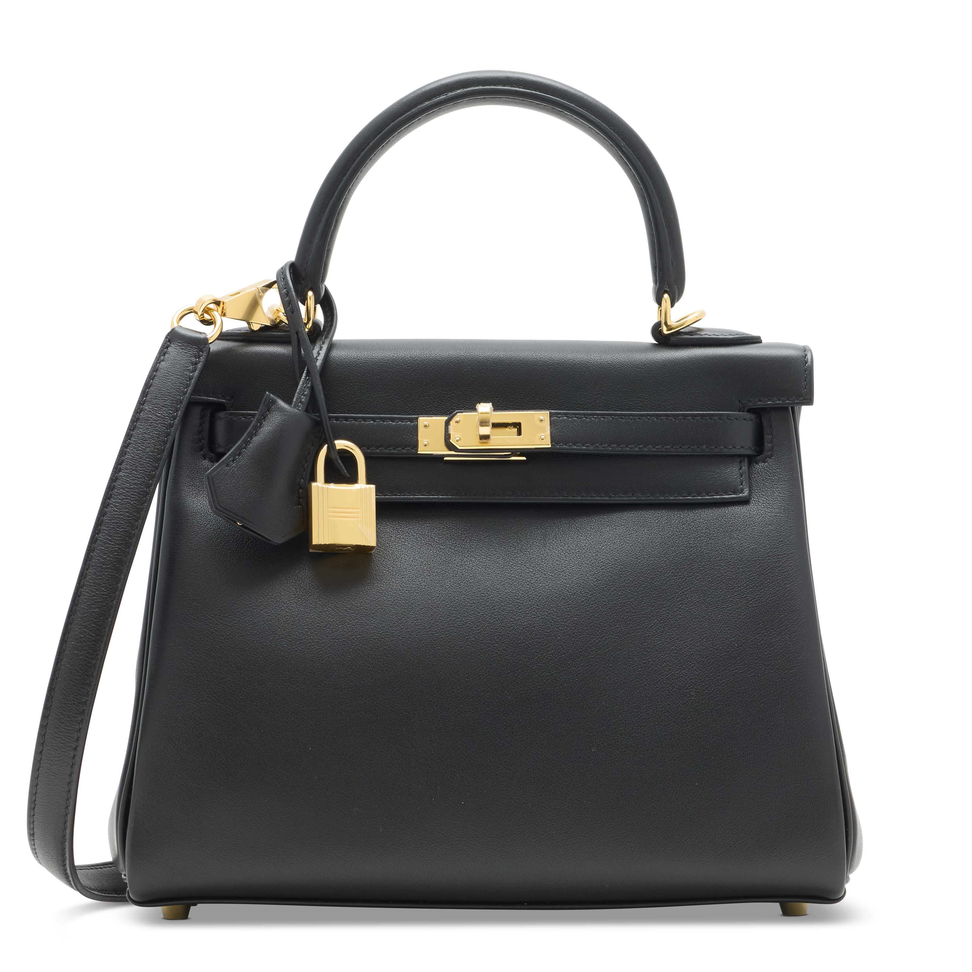 A BLACK CHERI LEATHER KELLY 25 WITH GOLD HARDWARE